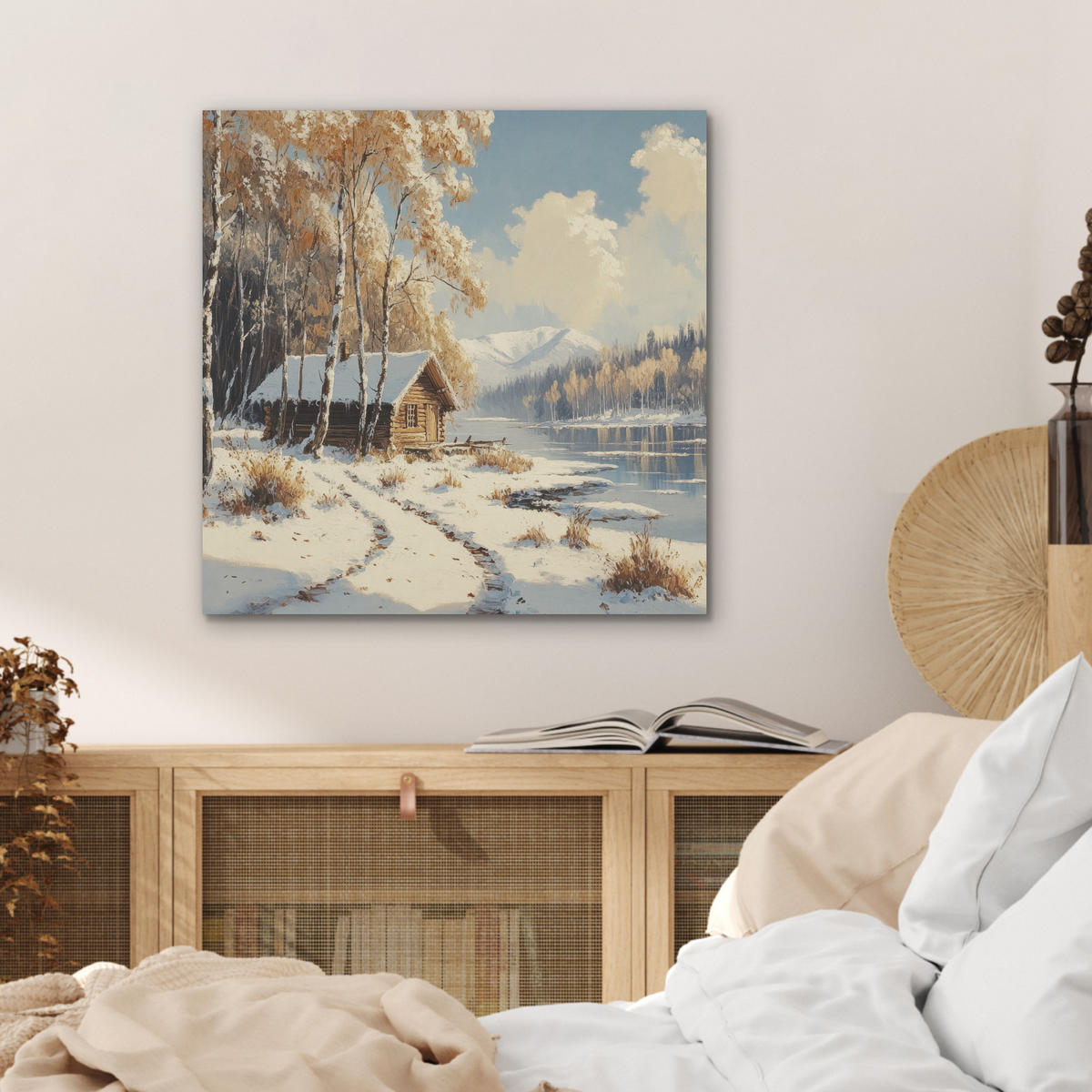 AKUSTIKBILD Winter - Schnee - Zuhause - Natur Wandbilder 60x60 cm - Hellbraun, Kunststoff (60/60/0.9cm) - MuchoWow