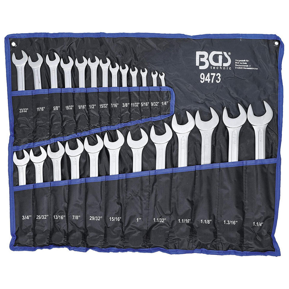 RINGMAULSCHLÜSSEL-SATZ, Zollgrößen, 25-teilig, 1/4"-1.1/4" - Multicolor, Kunststoff (375/175/175cm) - BGS technic