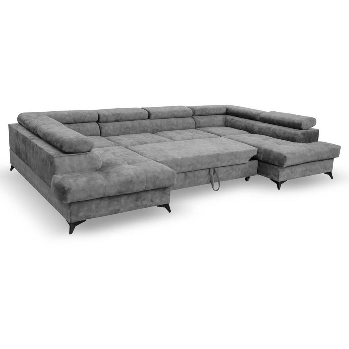 WOHNLANDSCHAFT Sorento U mit Schlaffunktion grau - Schwarz/Grau, Textil/Metall (345/87/205cm) - Beautysofa