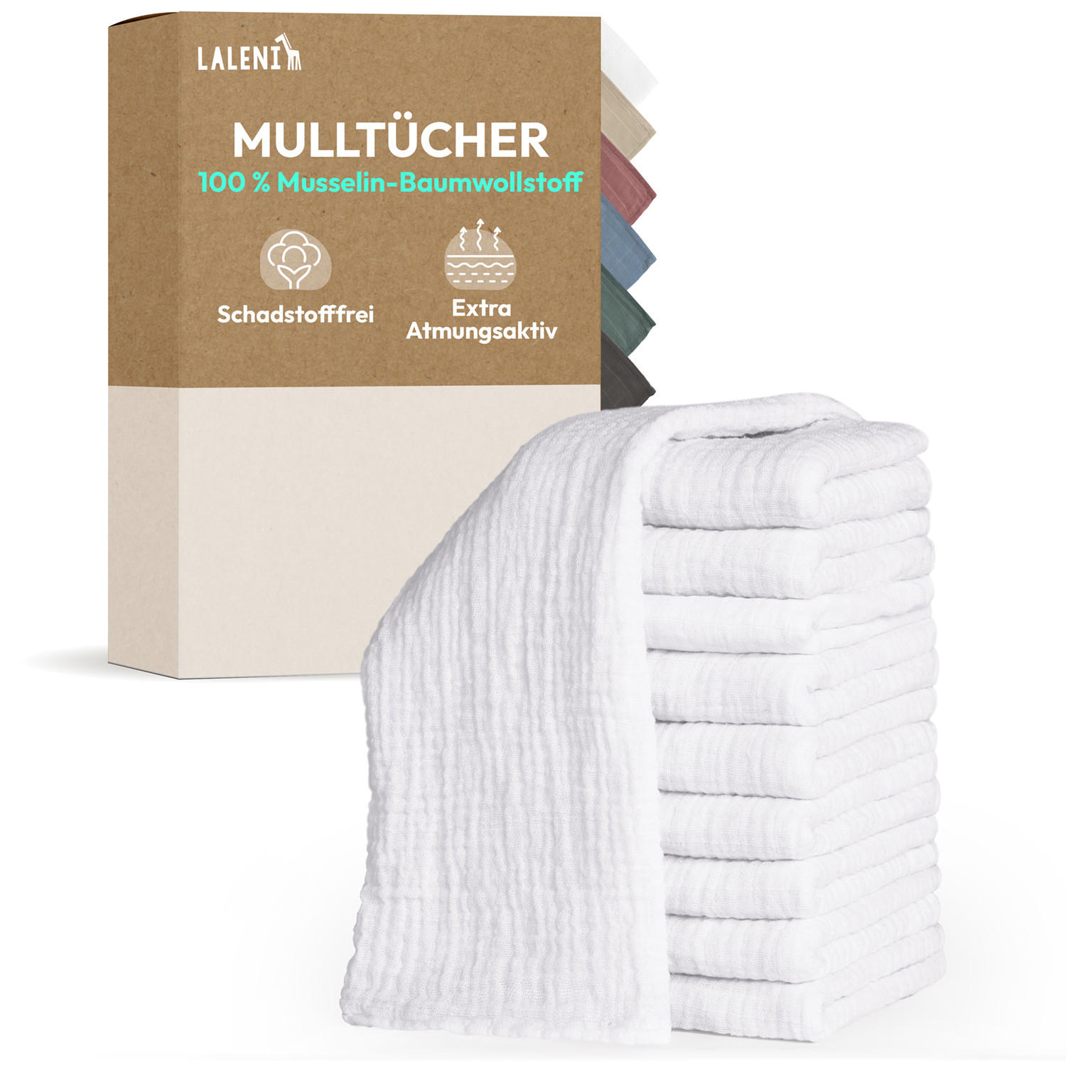 SPUCKTUCH- Baby Mulltücher 70x70 cm – 10er Set Spucktücher aus 100% Baumwolle, Extrem Saugstark - weiß - Weiß, Textil (70/70cm) - Laleni
