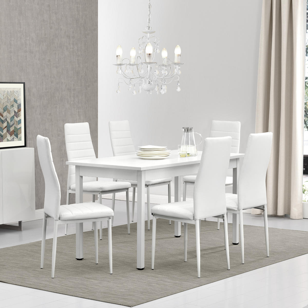 JÍDELNÍ SADA Bjerkvik - bílá, kov/kompozitní dřevo (140/75/60cm) - [en.casa]