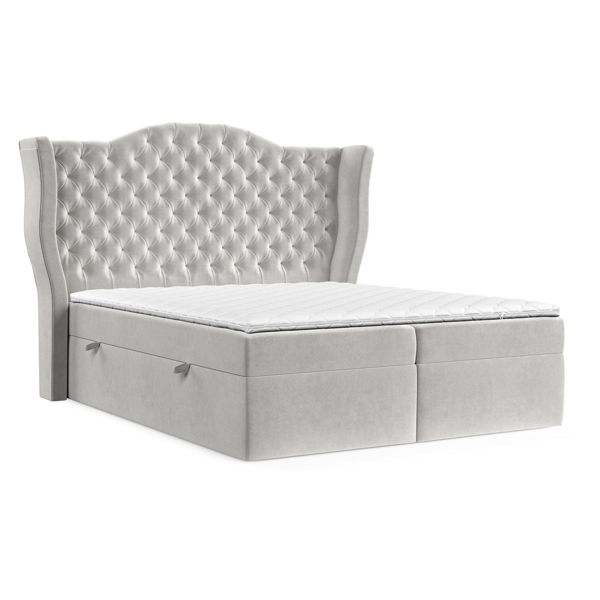 BOXBETT Royal Hellbeige 200/200 cm im Samtstoff - Hellgrau/Schwarz, Holz/Holzwerkstoff (200/200cm) - Maison de Reve