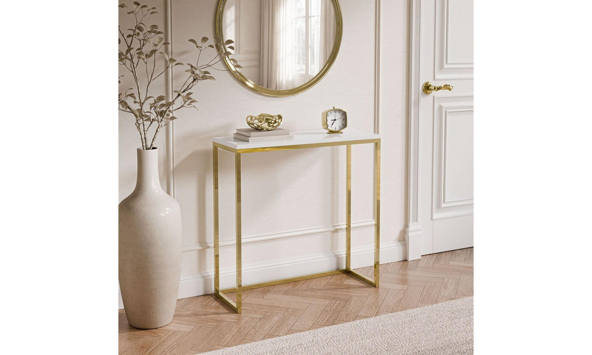 KONSOLE MODERN II 80/30/80 cm Goldchrom/Weiß Hochglanz - Goldfarben/Weiß, Holzwerkstoff/Metall (80/80/30cm) - Lookway