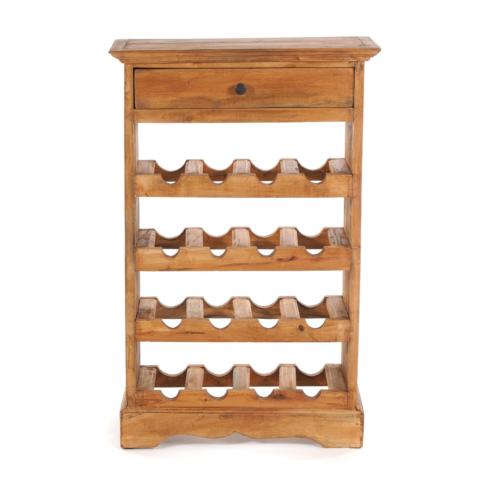 FLASCHENREGAL CORTEZ 85 Recyclingholz massiv, für 16 Flaschen, mit Schublade 08 honigfarben gewachst - Honig, Holz (55/85/23cm) - DESIGN DELIGHTS