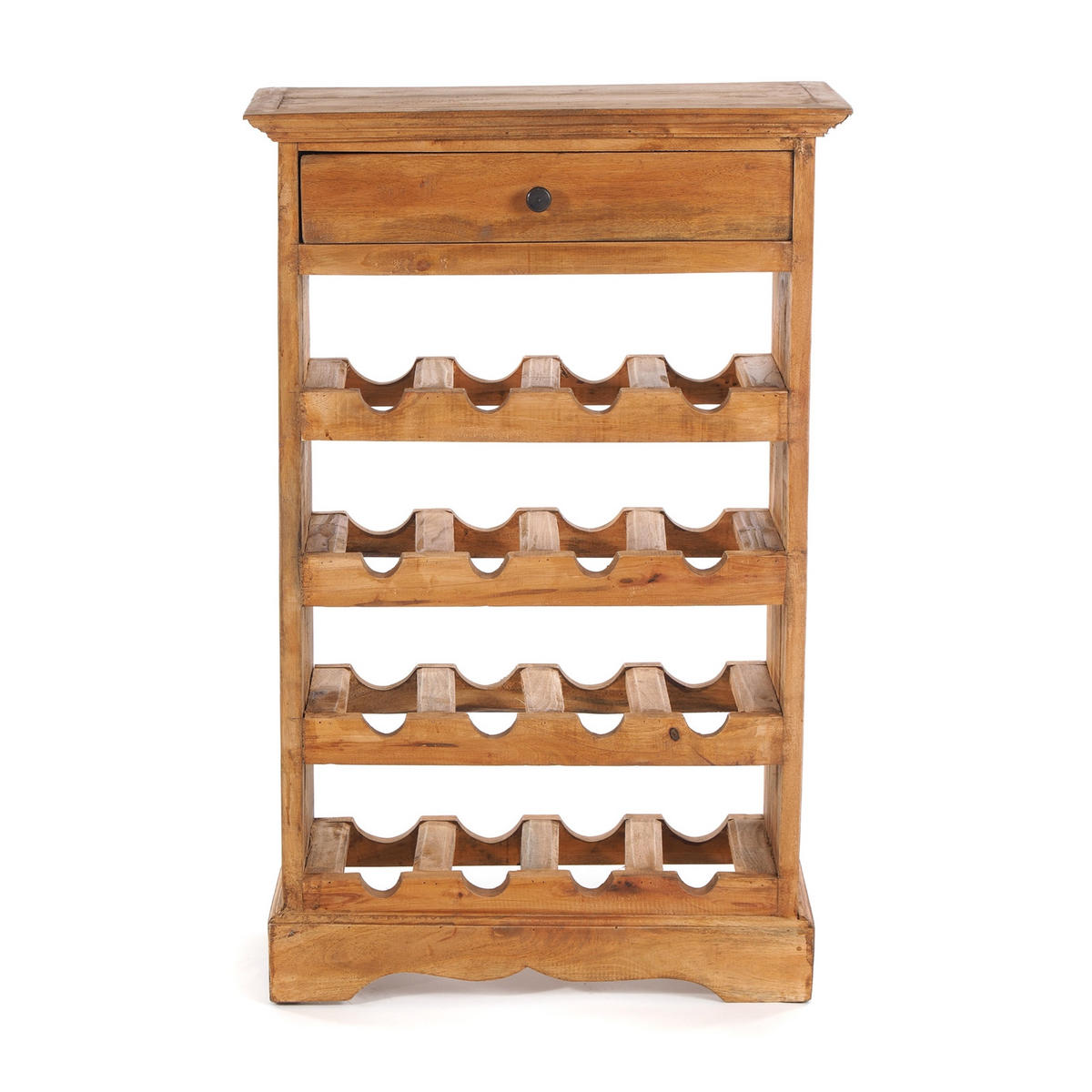 FLASCHENREGAL CORTEZ 85 Recyclingholz massiv, für 16 Flaschen, mit Schublade 08 honigfarben gewachst - Honig, Holz (55/85/23cm) - DESIGN DELIGHTS