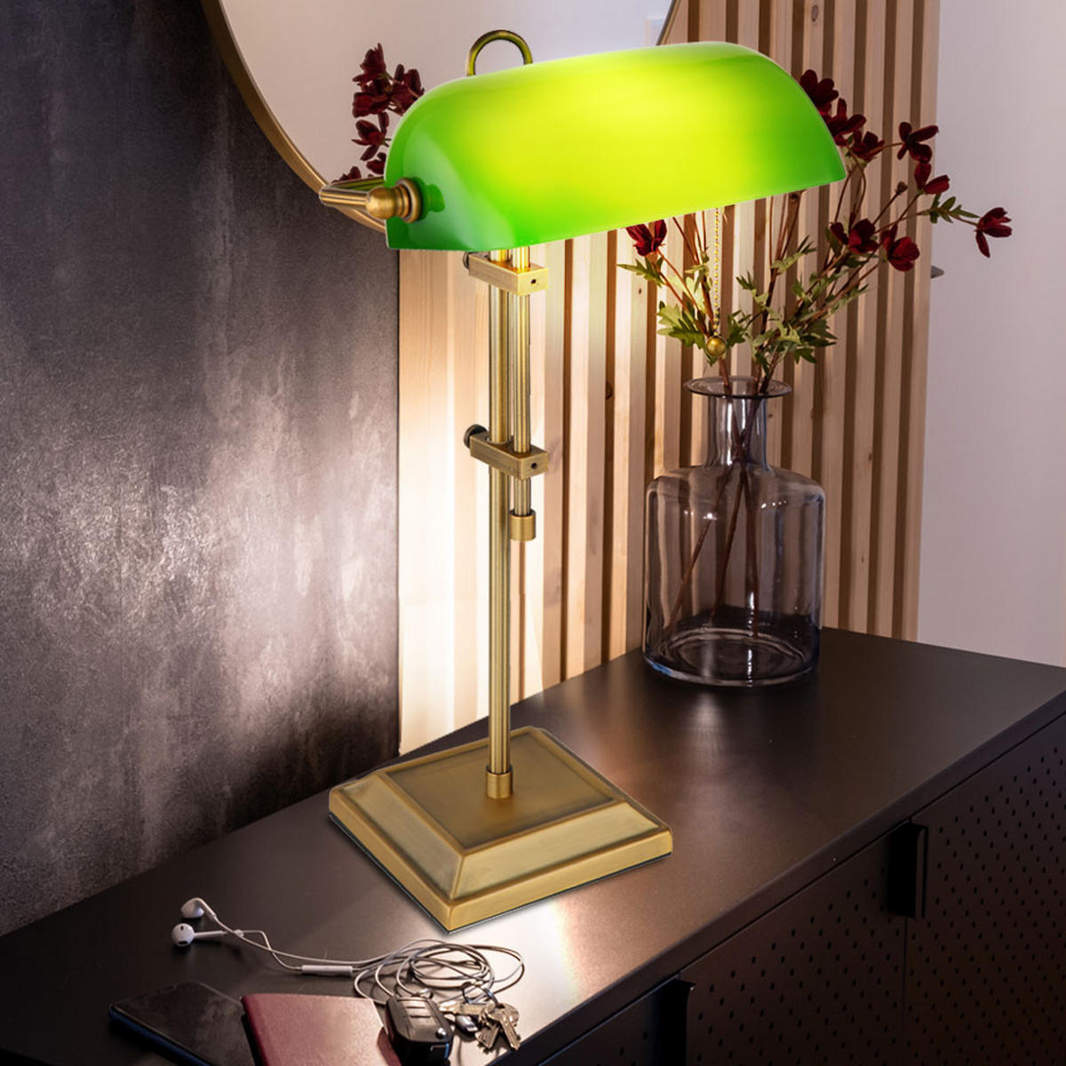 LED SCHREIBTISCHLAMPE Bronze Grün - Weiß, Metall (26.5/25/56cm)