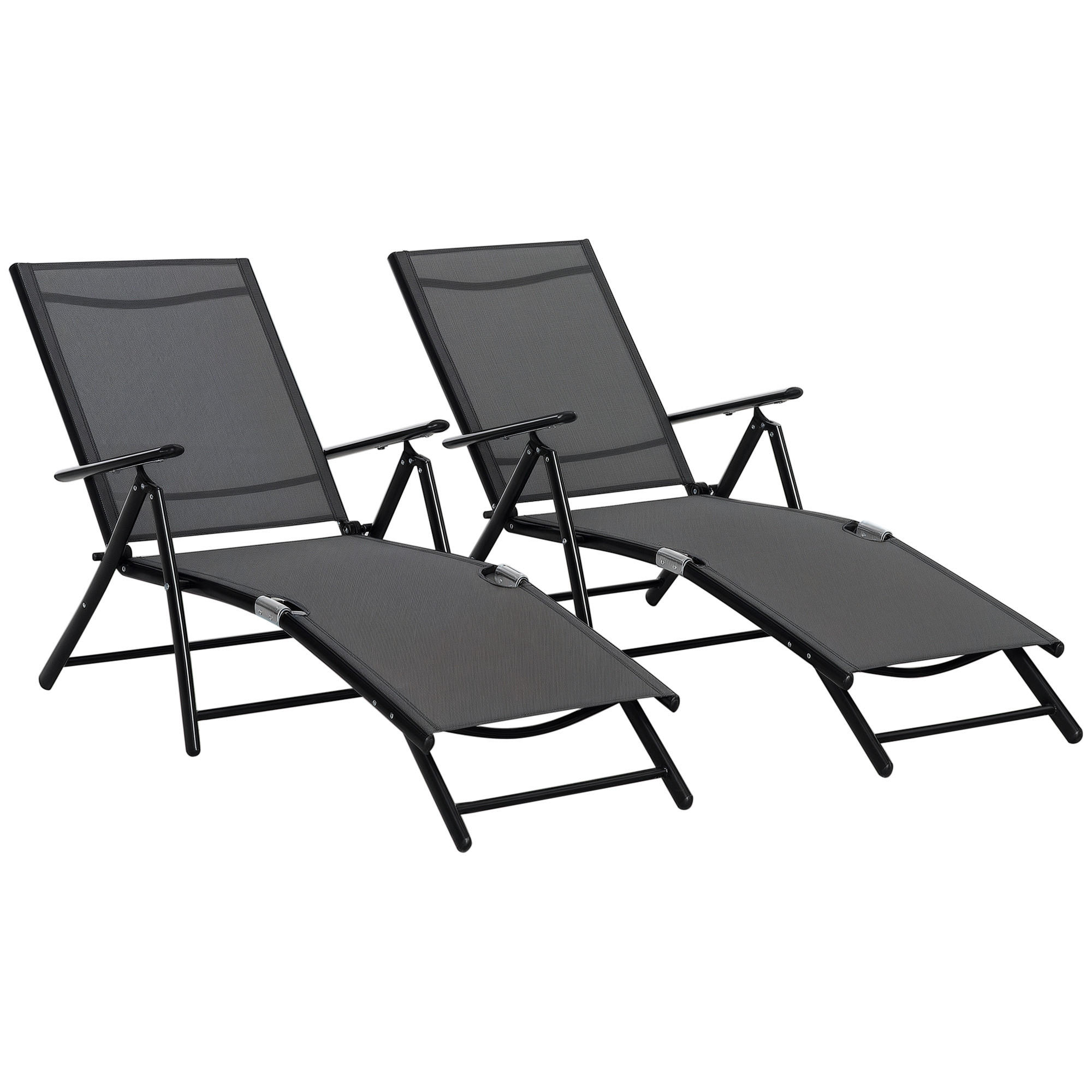 SONNENLIEGE Set mit 2 klappbaren Gartenstühlen mit verstellbarer Rückenlehne 64 x 134 x 95 cm ,Schwarz - Schwarz, Metall (134/95/64cm) - Vallsero