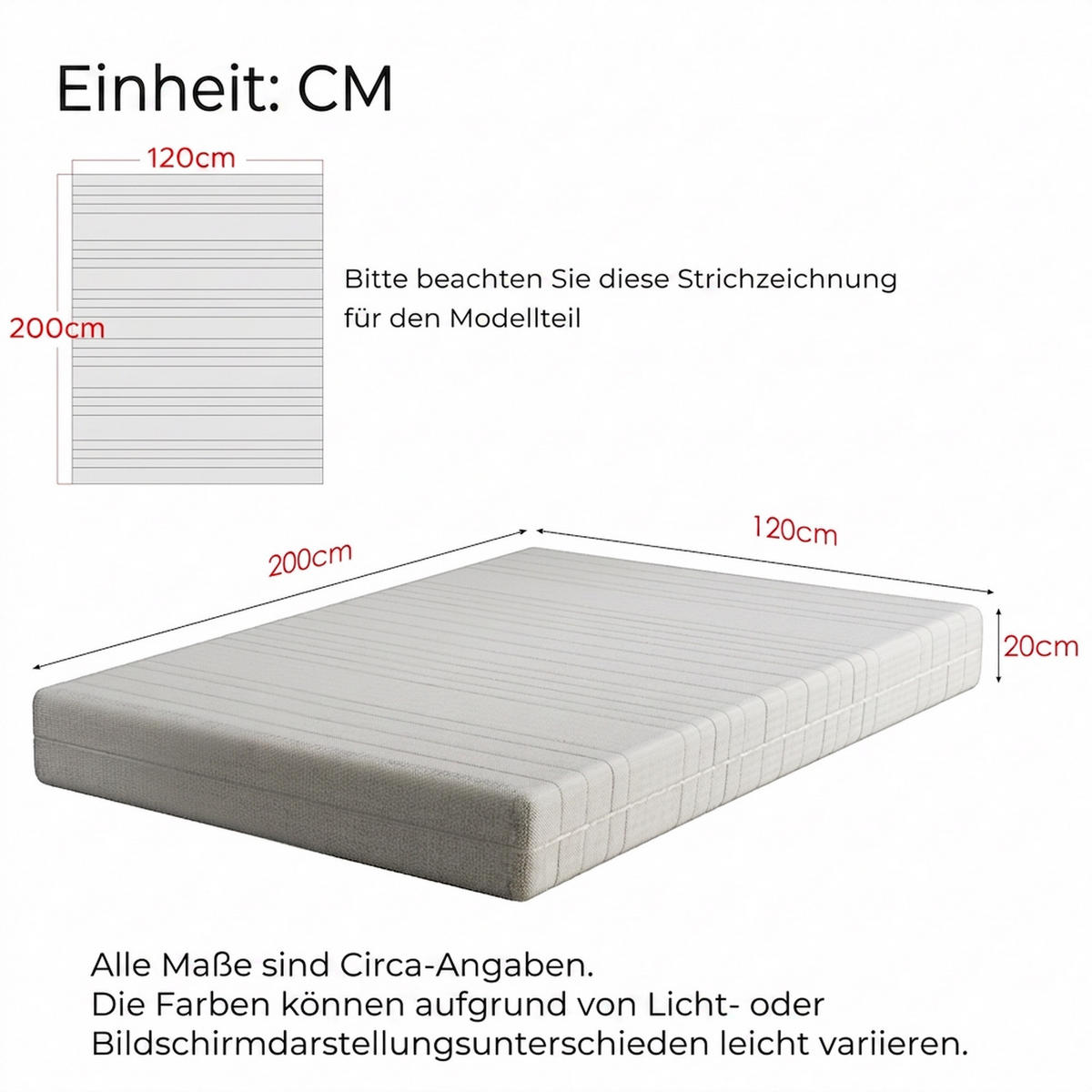 KALTSCHAUMMATRATZE 120/200 cm Weiß Höhe 20cm - Weiß, Textil (120/200cm) - Oxeza