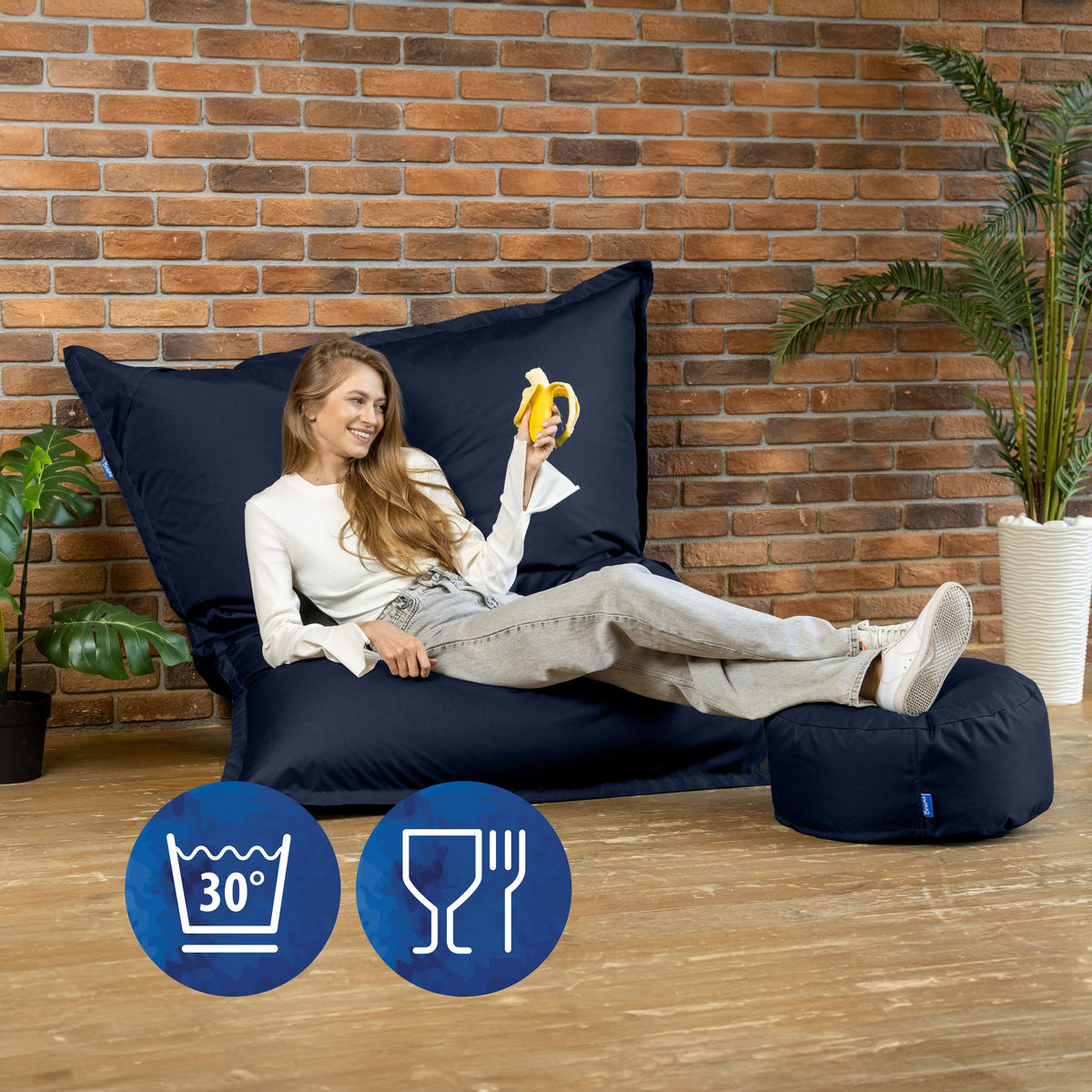 SITZSACK XXL Caree blaugrau, 140x180cm groß für Outdoor - Blaugrau, Textil (180/140/30cm) - Bruni