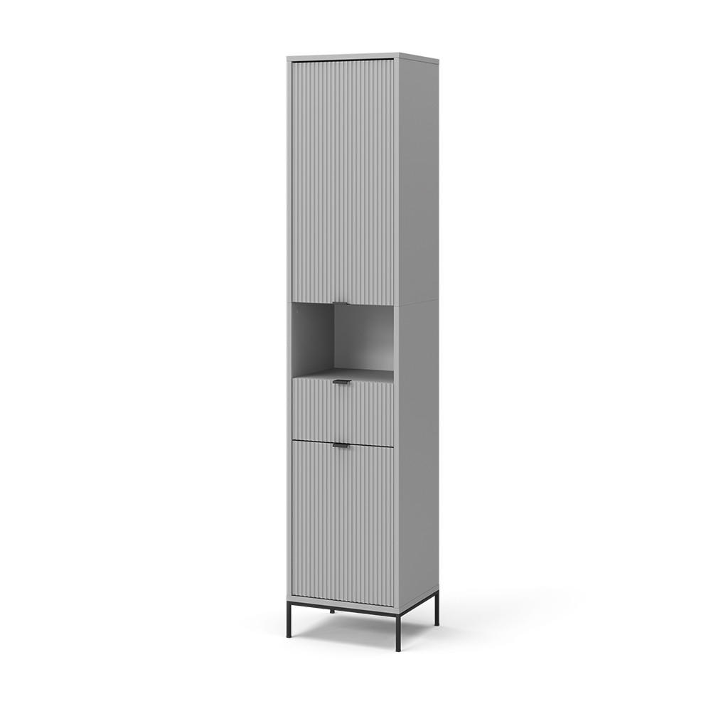 BADSCHRANK Eliza Grau 40 x 190 cm mit Türen, und Schublade - Grau, Holzwerkstoff (40/190/35cm) - Vicco