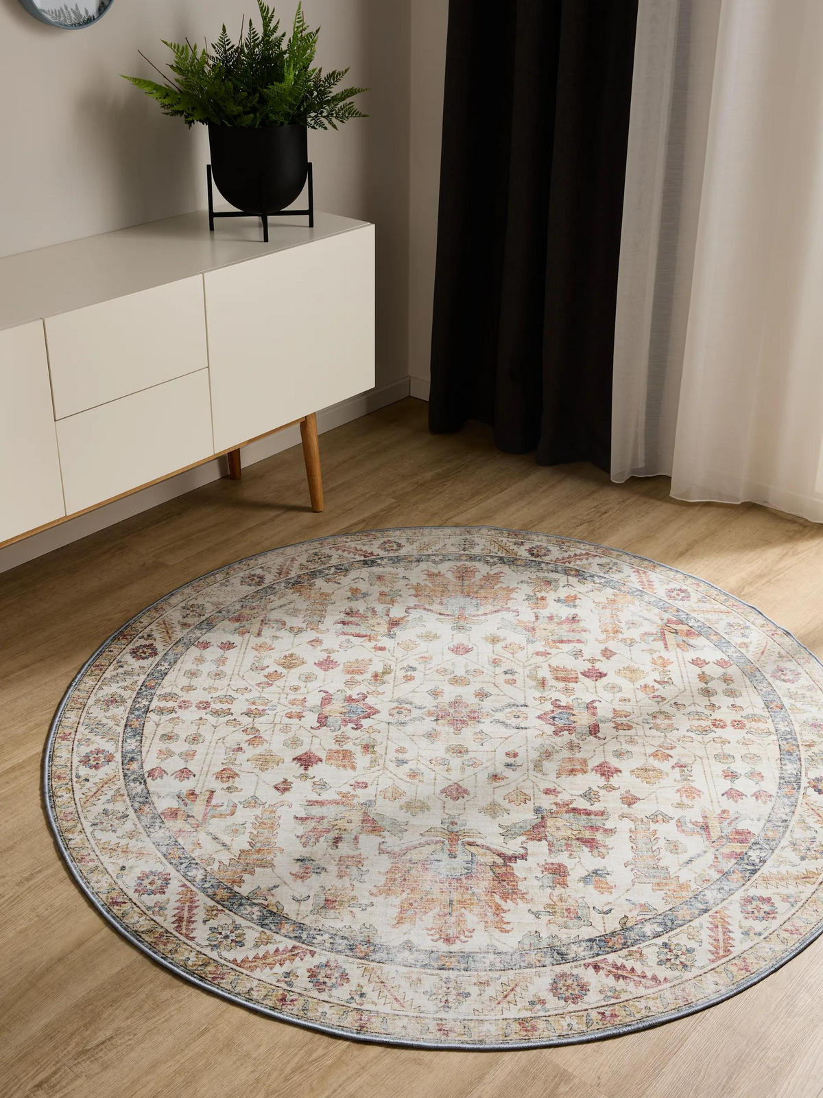 VINTAGE-TEPPICH George waschbar ø 160 cm rund - Beige/Multicolor, Kunststoff (160/160cm) - benuta