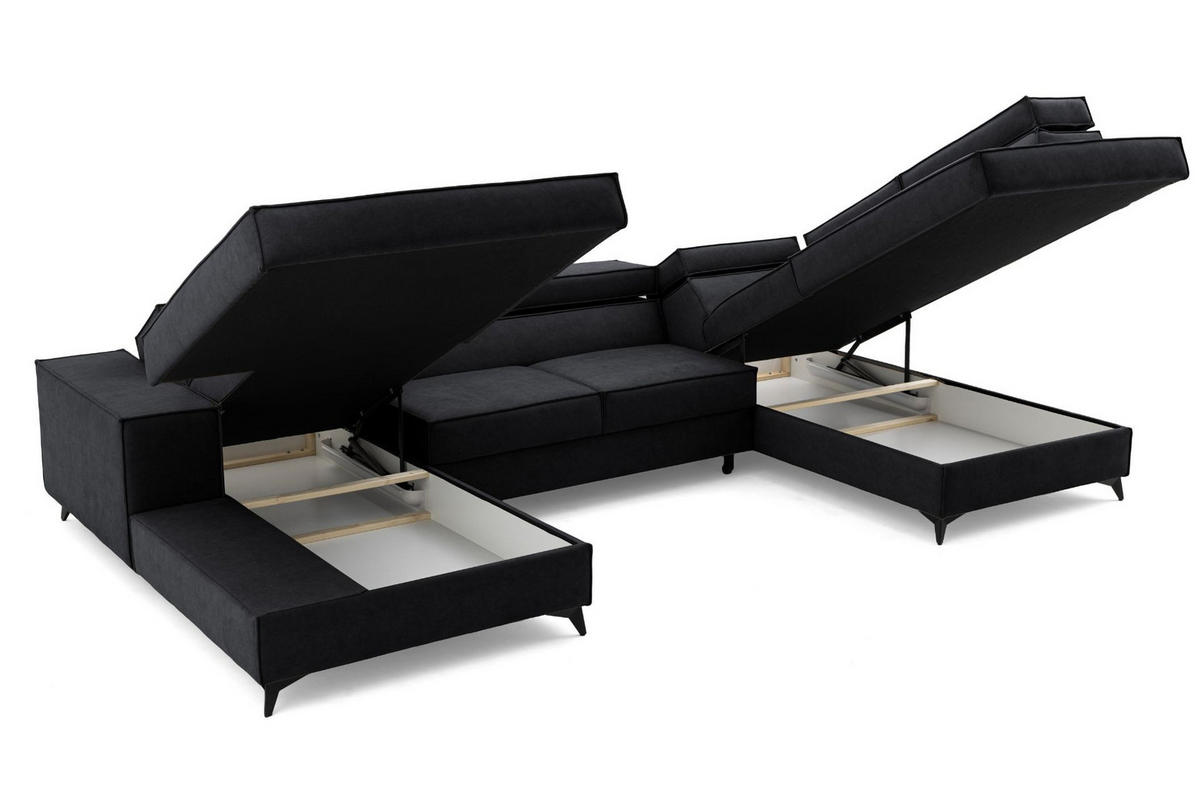 ECKSOFA PURE U Rechts mit Schlaffunktion 127x270 Velours Graphit - Graphitfarben/Schwarz, Holz/Textil (204/340cm) - Muffo