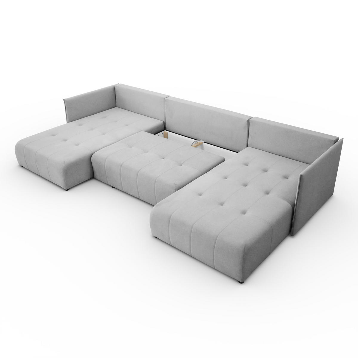 ECKSOFA Sofa U-Form Couch U form Hannover Stoff Castel Hellgrau - Hellgrau, Holz (348/188cm) - Kaiser Möbel