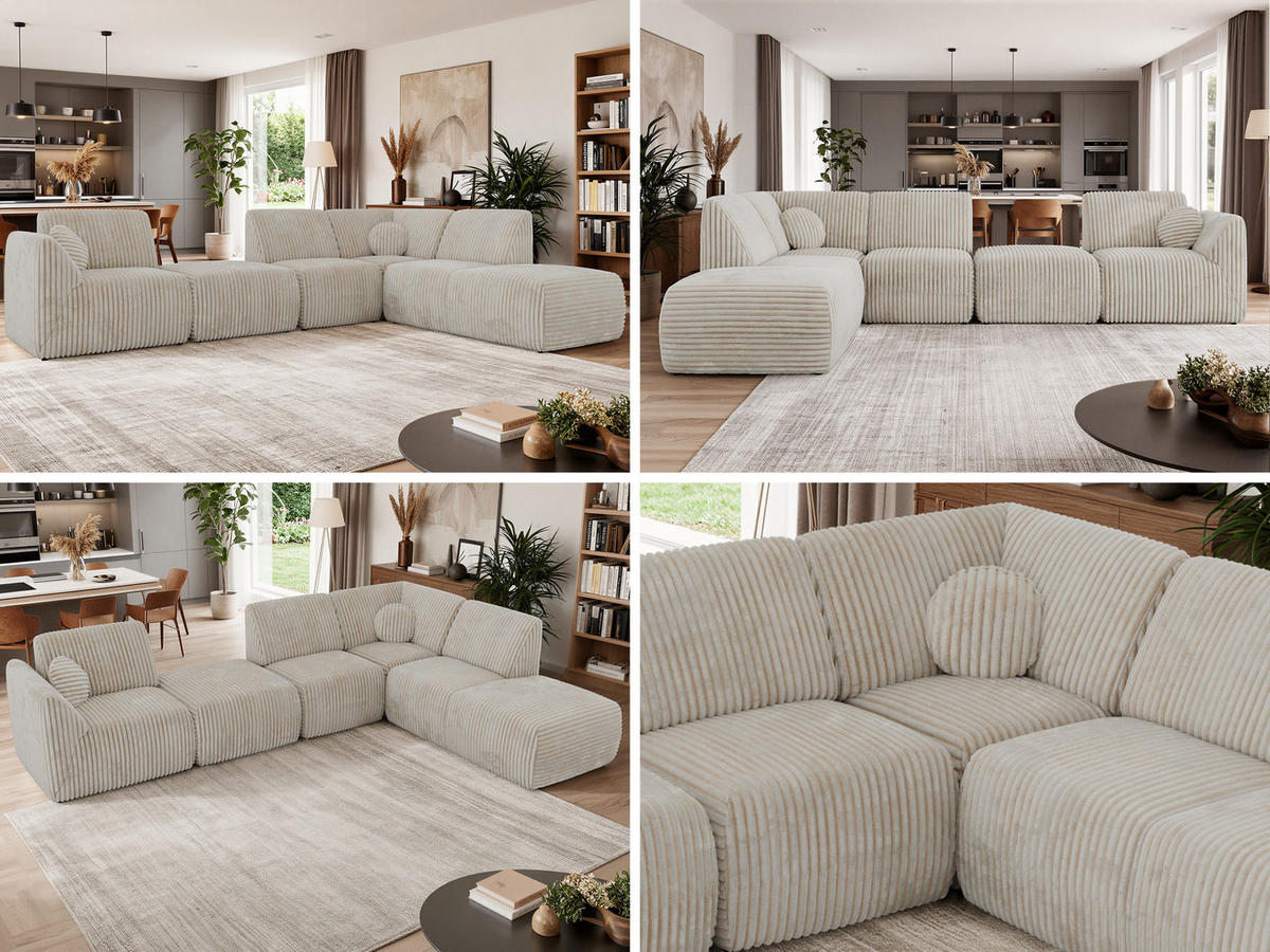 ROHOVÁ SEDAČKA NOARA 6M L Béžová Manšestr - Vlevo - černá/béžová, textil/plast (244/355cm) - MKS