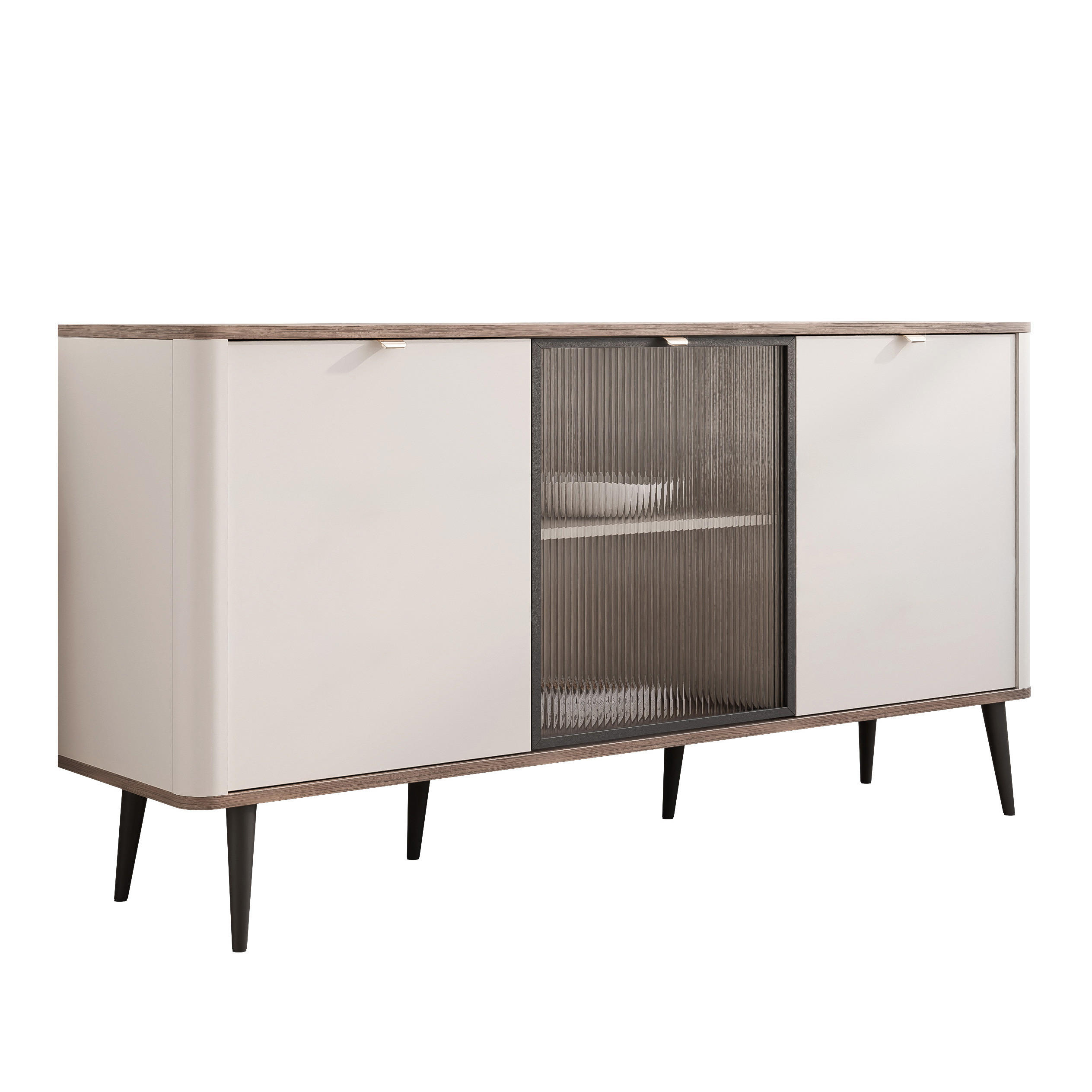 KOMMODE mit Vitrine NAVANI 160 cm Kaschmir Nuss - Kaschmir/Goldfarben, Holzwerkstoff/Metall (160/82/40cm) - Idohome