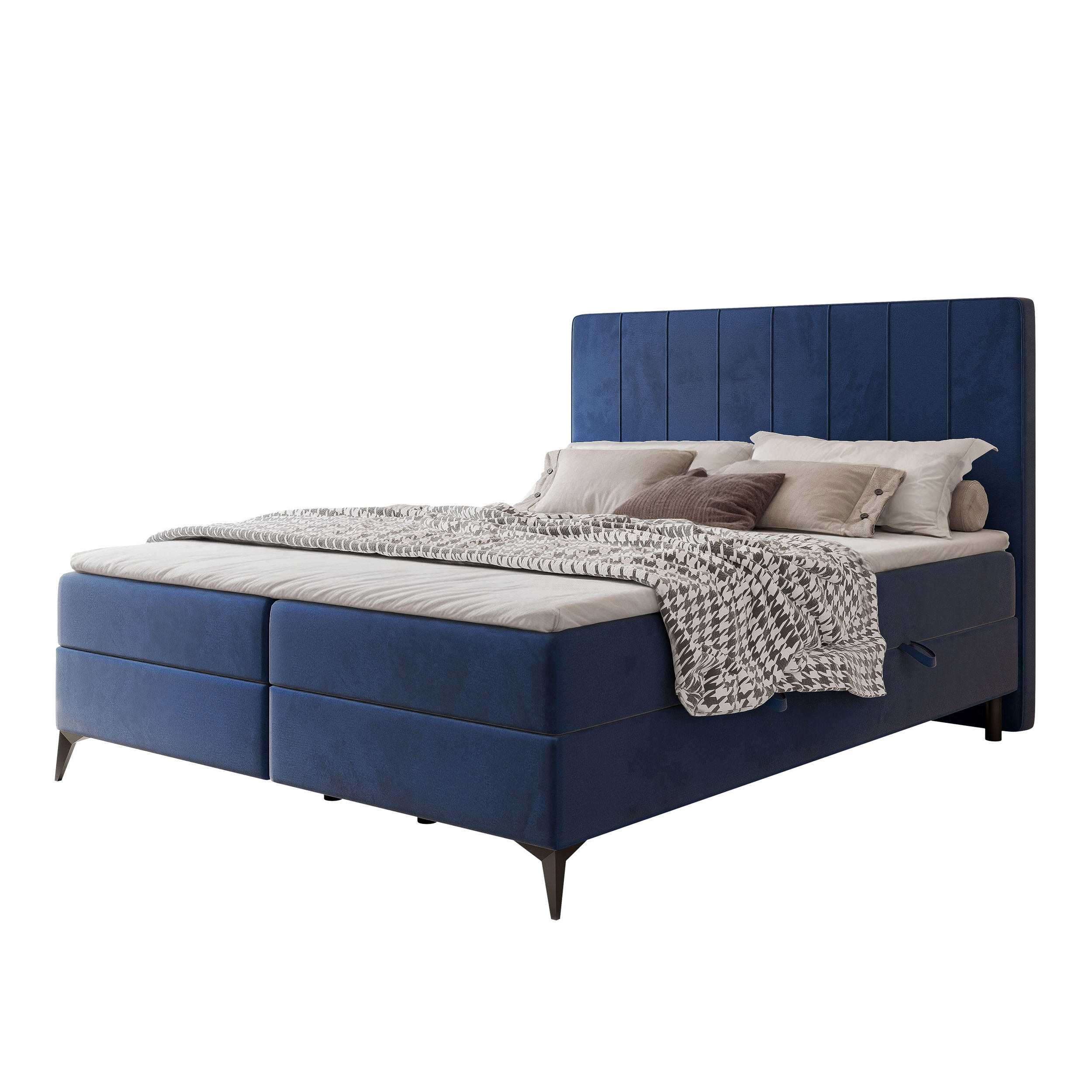 BOXBETT VERA 120x200 cm mit Matratze und Topper, Dichter wasserabweisender Samt Marineblau - Dunkelblau, Textil (120/200cm) - Idohome