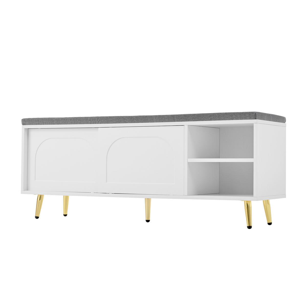 SCHUHBANK Schuhregal Sitzkissen Stauraum Weiß 121cm Modern - Weiß, Holzwerkstoff (121/49/35cm) - FLIEKS