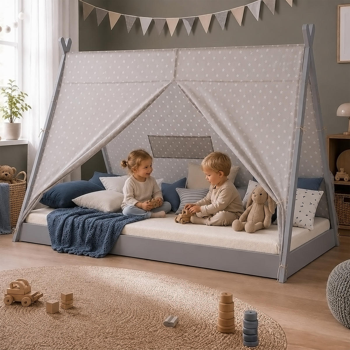 KINDERBETT mit Stauraum 90/200 cm grau - Grau, Holz (208/132/105cm) - Homestyle4u