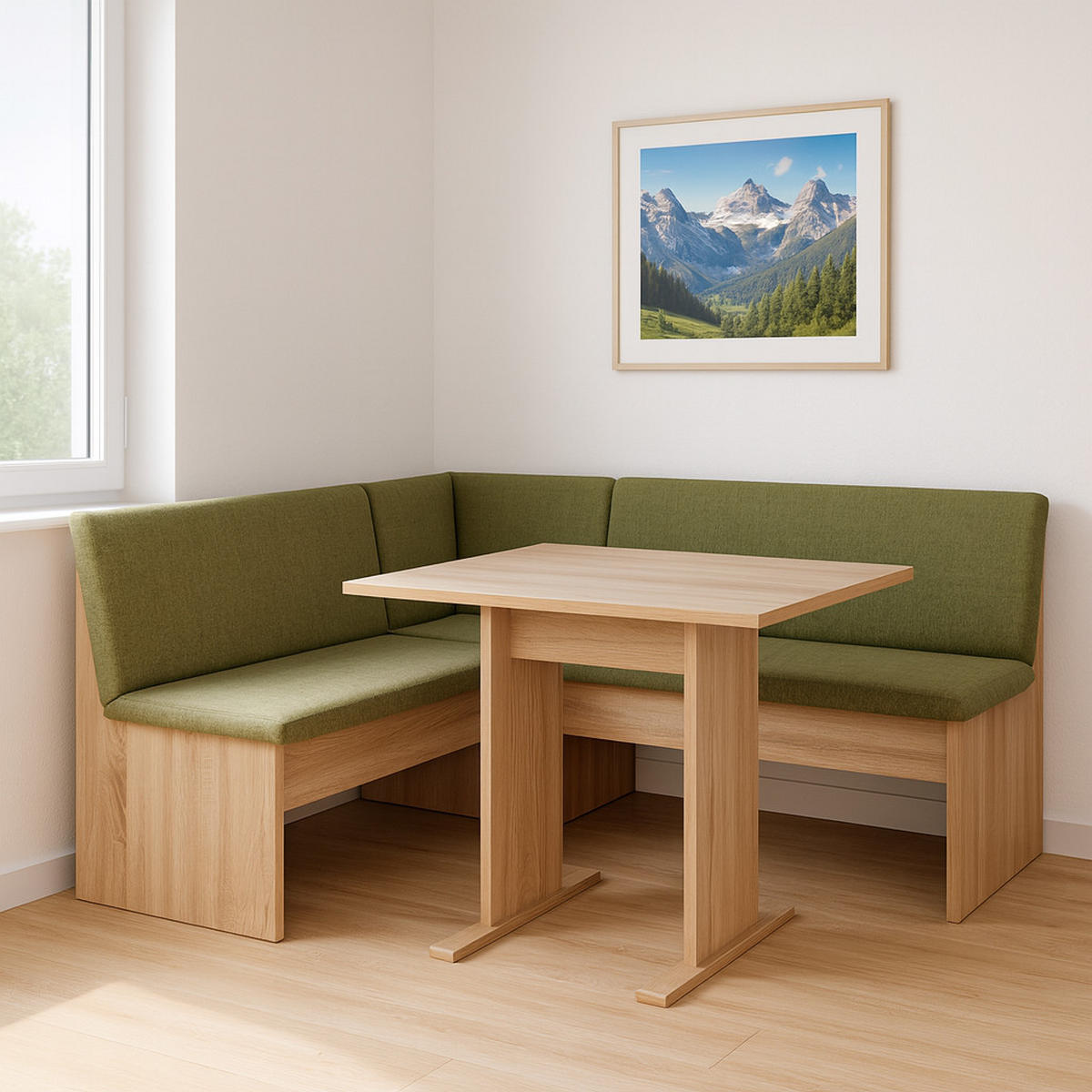 ECKBANKGRUPPE Die Vielseitige, Tisch I - Eichefarben/Grün, Holzwerkstoff/Textil (145/86/185cm) - Kundler Home