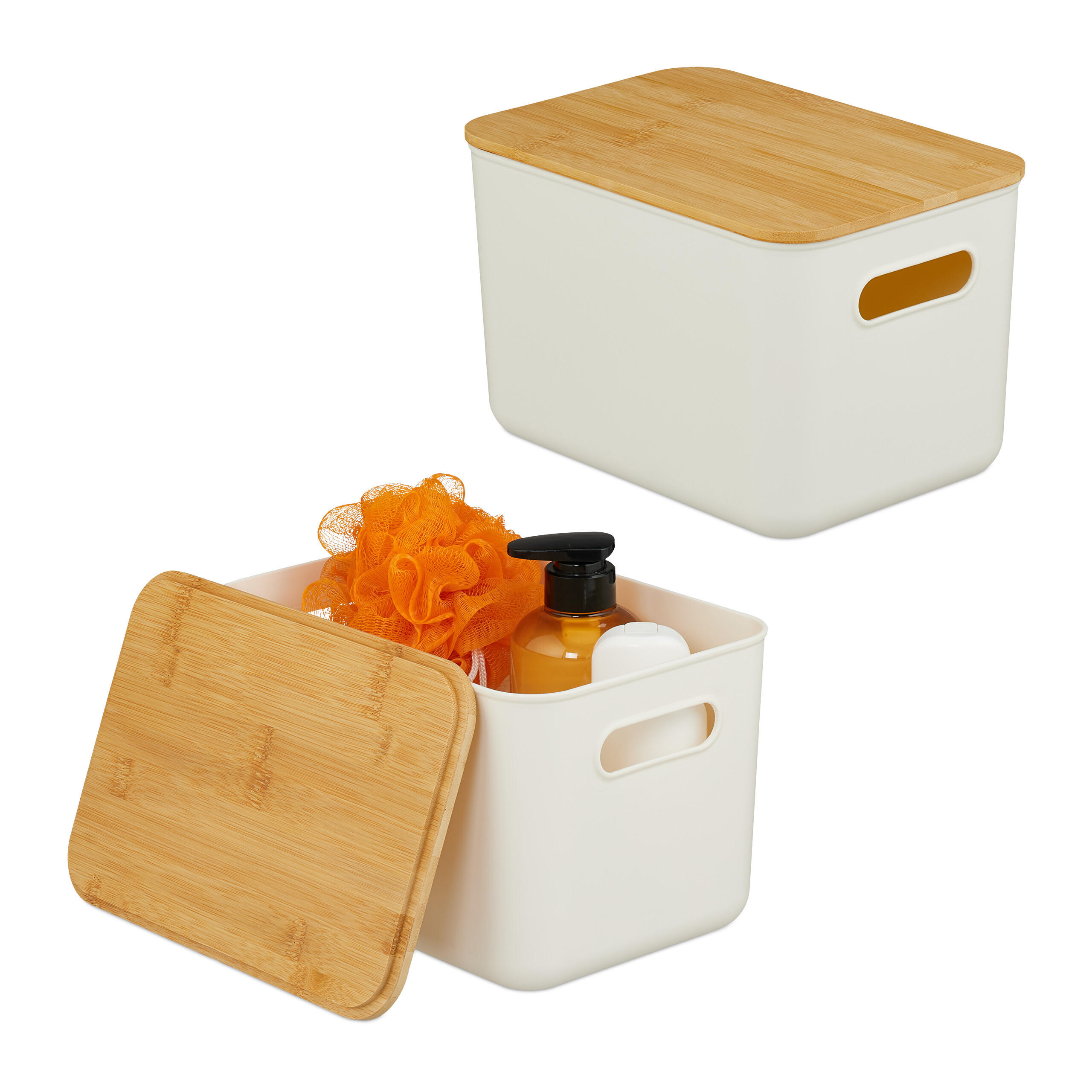 2XAUFBEWAHRUNGSBOX - Weiß, Holz/Kunststoff (26/16/17.5cm) - Relaxdays