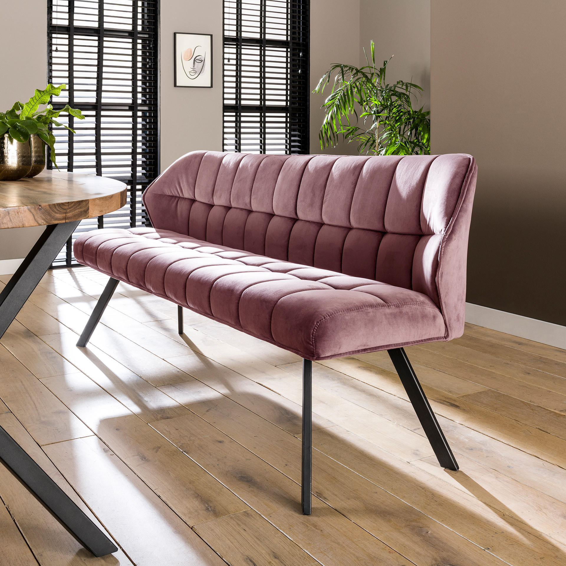 ESSZIMMERBANK Raster Rosa 58/180/81 cm - Pink, Textil (180/81/58cm) - Hoyz Collection