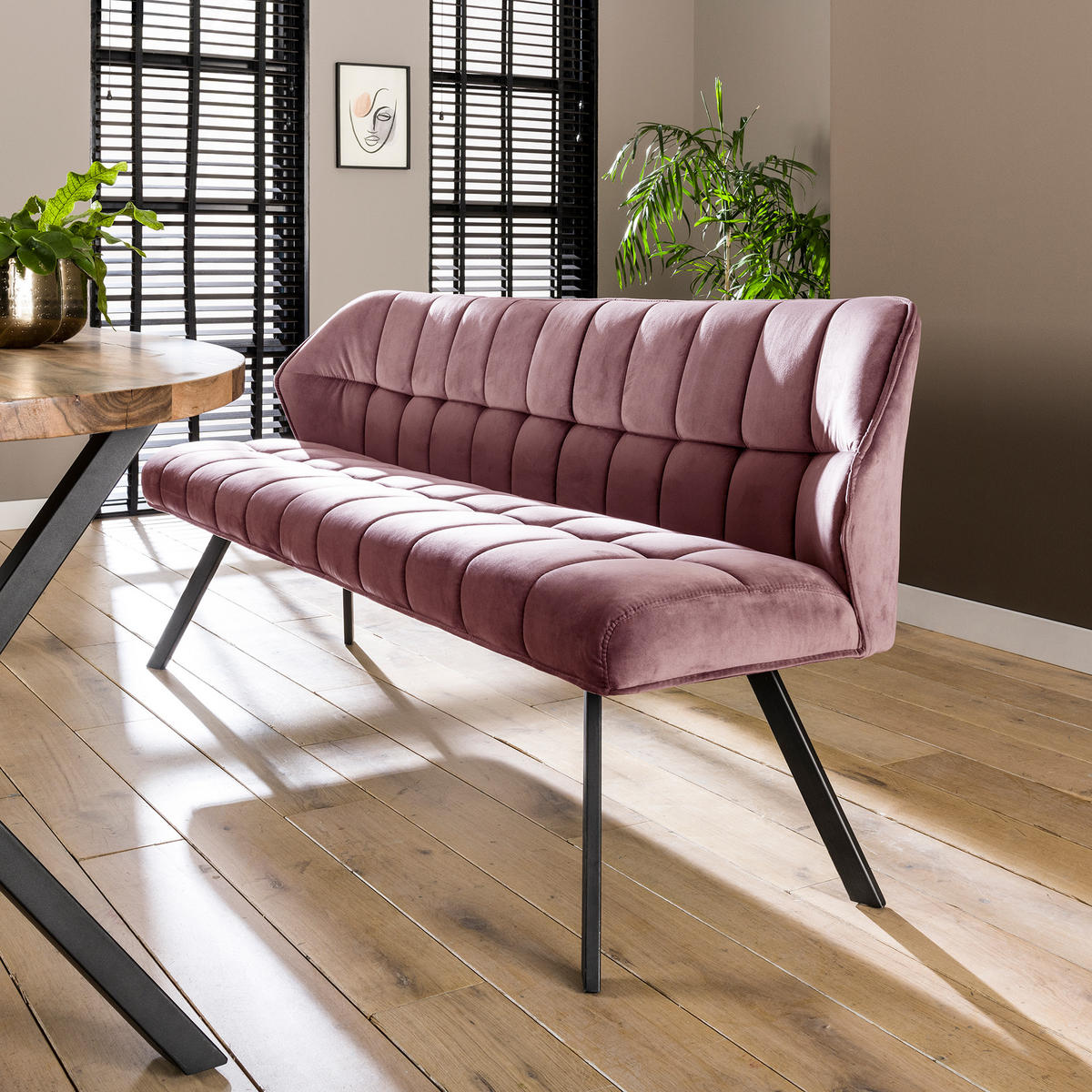 ESSZIMMERBANK Raster Rosa 58/180/81 cm - Pink, Textil (180/81/58cm) - Hoyz Collection