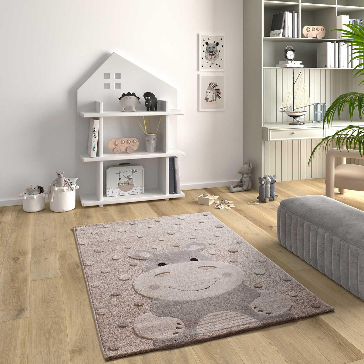 KINDERTEPPICH Stein Clown 120/170 cm - Hellgrau, Textil (120/170cm) - Atticgo