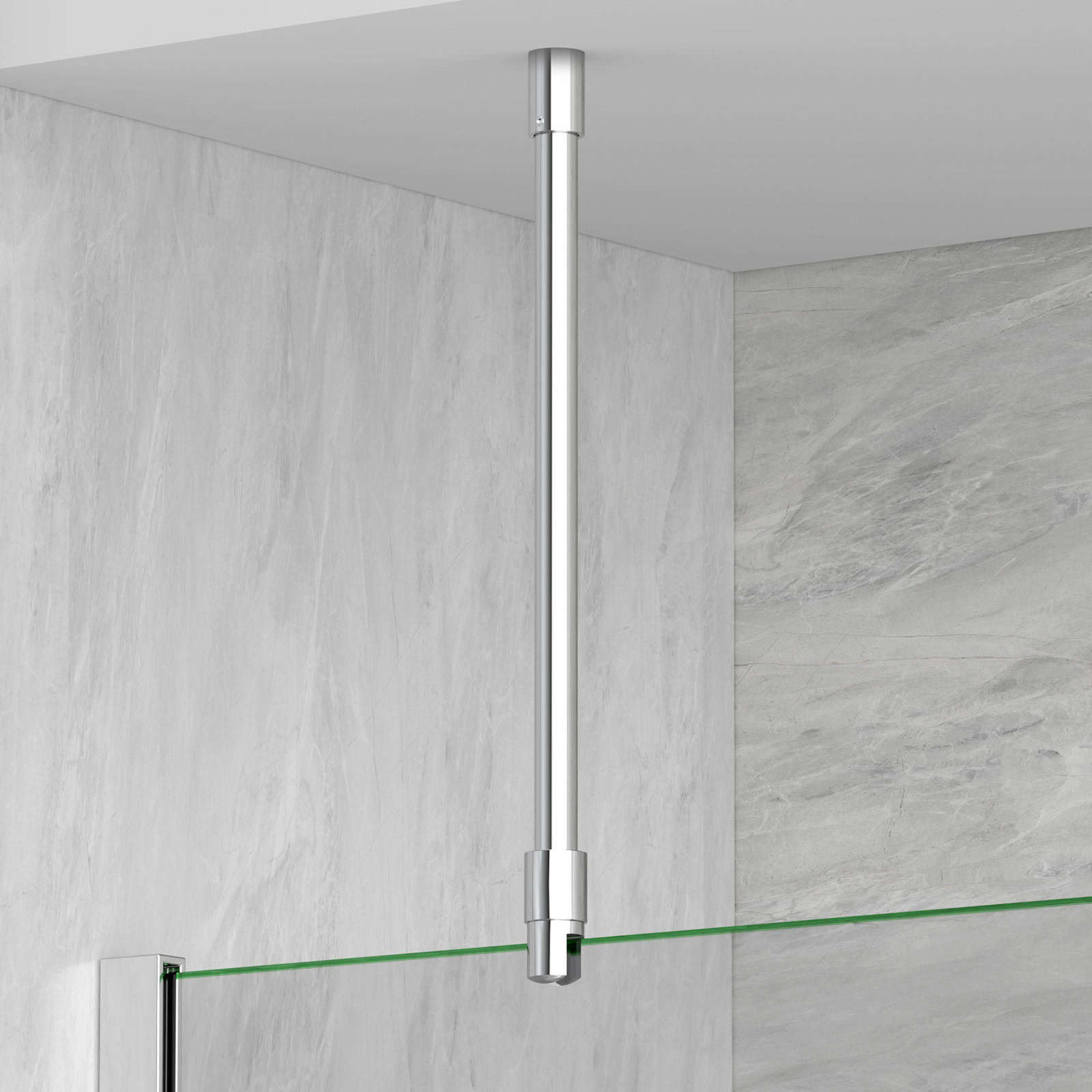 STABILISIERUNGSSTANGE 50 cm für Duschwand aus Edelstahl verchromt 6–10 mm mit 360°-Gelenk - Chromfarben, Metall (1.9/50cm) - S'AFIELINA