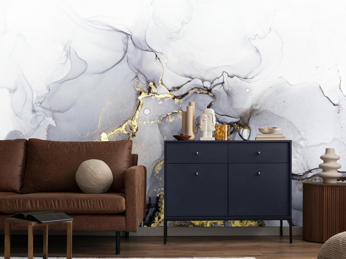 FOTOTAPETE Moderne Abstraktion Marmor Muster 500x350 - Gelb/Weiß, Papier (500/350cm) - Muralo