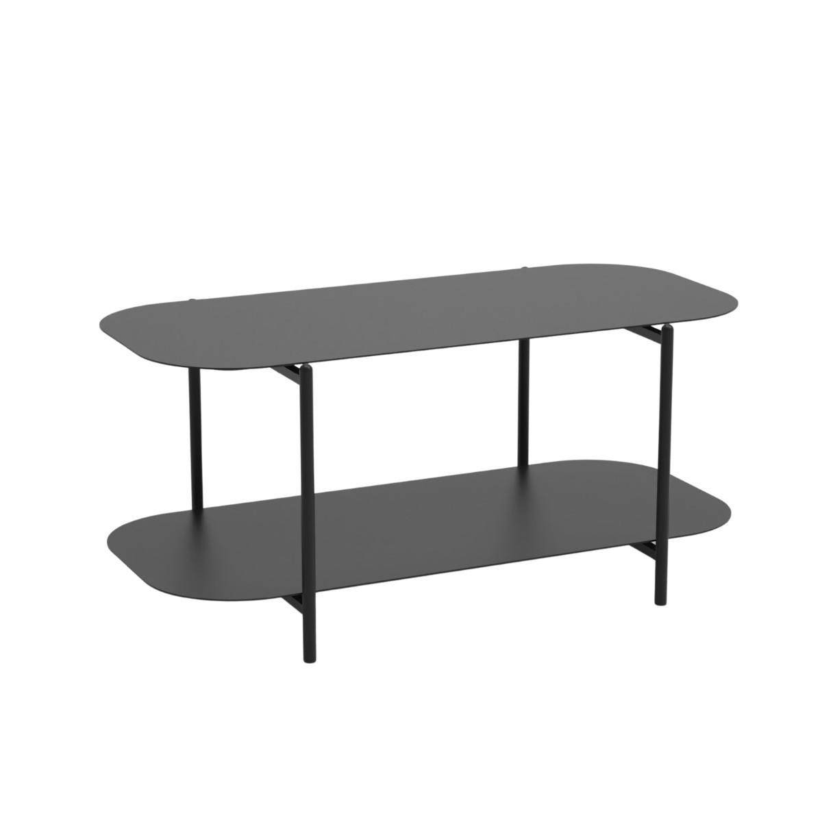 ZWEISTUFIGER Couchtisch aus schwarzem Metall 58/45,5/100 cm - Schwarz, Metall (100/58/45.5cm) - Calicosy