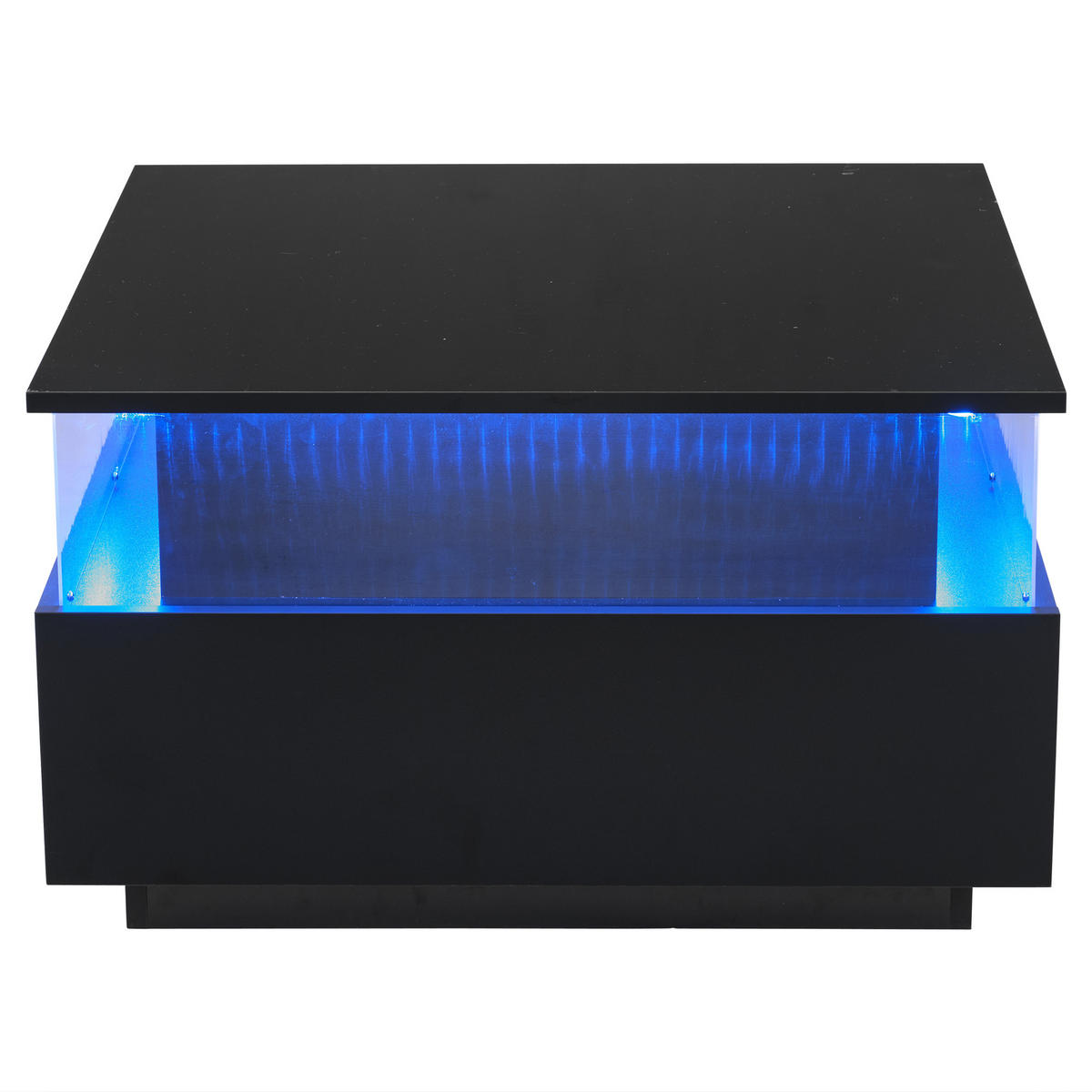 COUCHTISCH, Hochglanz Schwarz mit LED, 2 Schubladen und transparentem Präsentationsbereich, 70/70/41 cm,Schwarz - Schwarz, Holzwerkstoff (70/70/41cm) - Redom