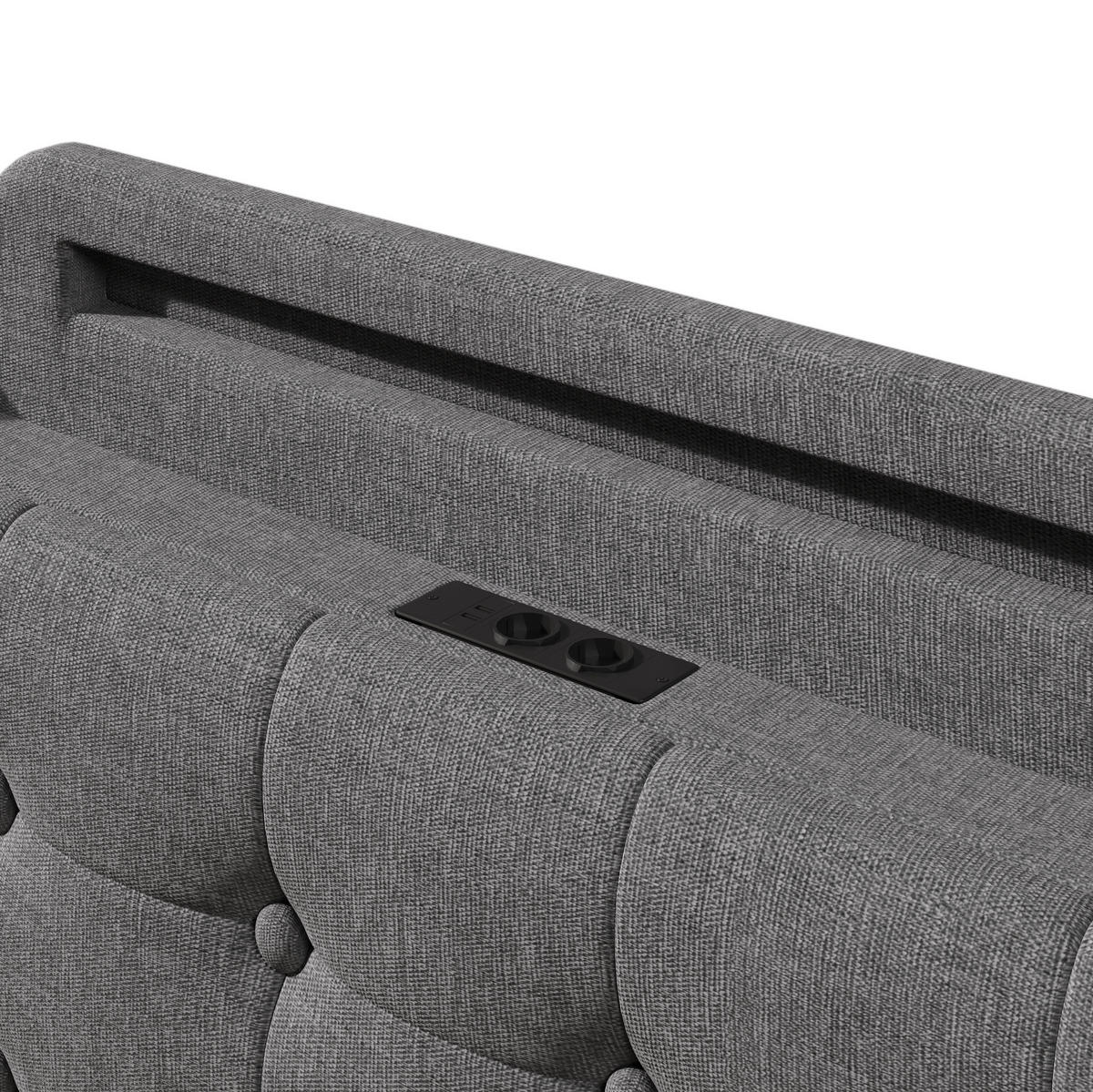 POLSTERBETT 140/200 cm grau mit LED-Beleuchtung und hydraulischem Stauraum - Grau, Textil (140/200cm) - OKWISH