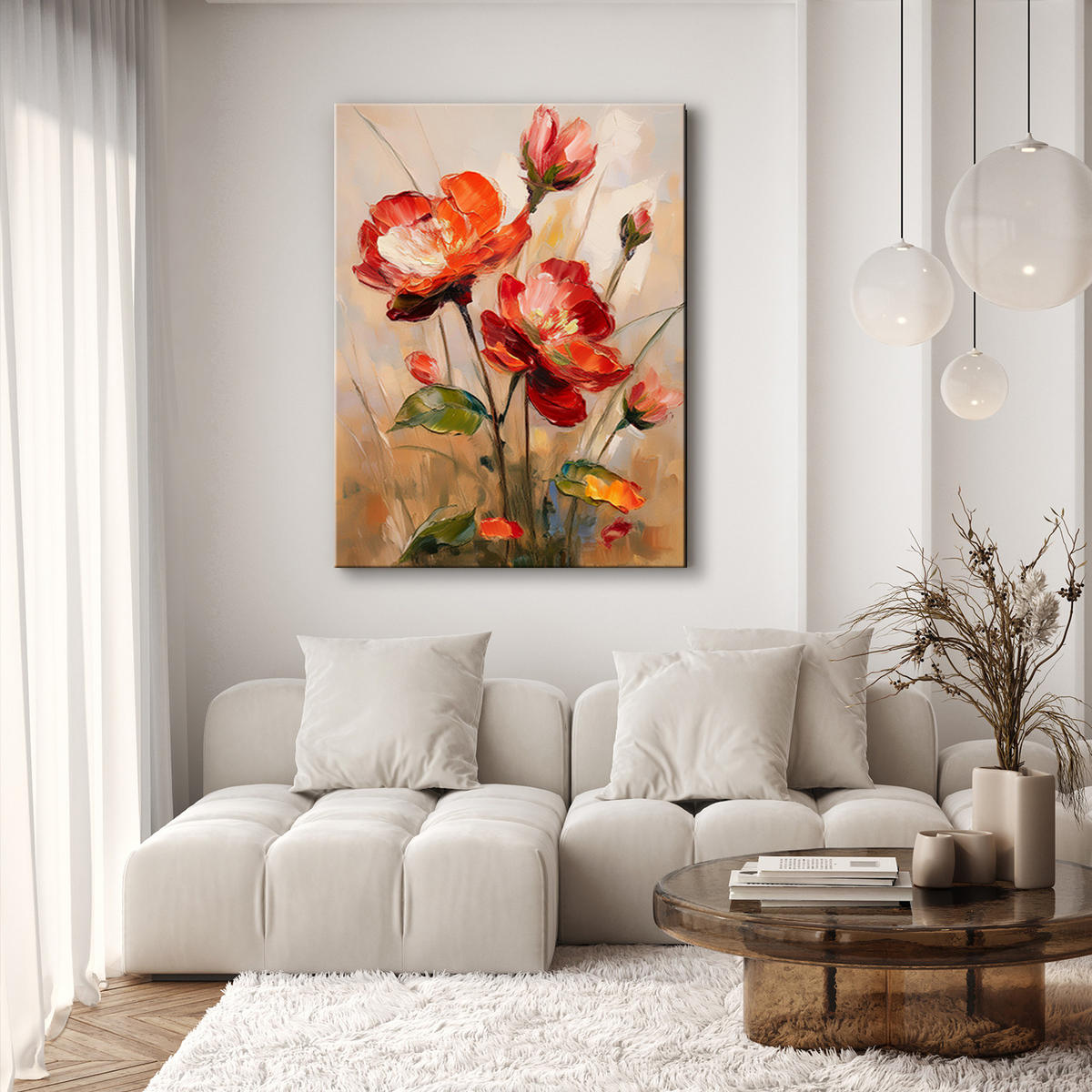 WANDBILD mohnblumen blumen botanik gemalte - Rot, Textil (40/60cm) - Feeby