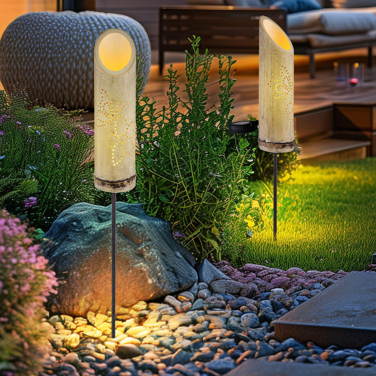 LED AUSSENLEUCHTE Bambus Braun - Braun, Holz (12/12/79.5cm) - Globo Lighting