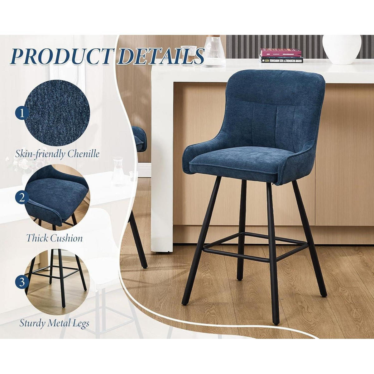 BARHOCKER 4er Set Chenille Blau - Blau, Textil (50/97/48cm)