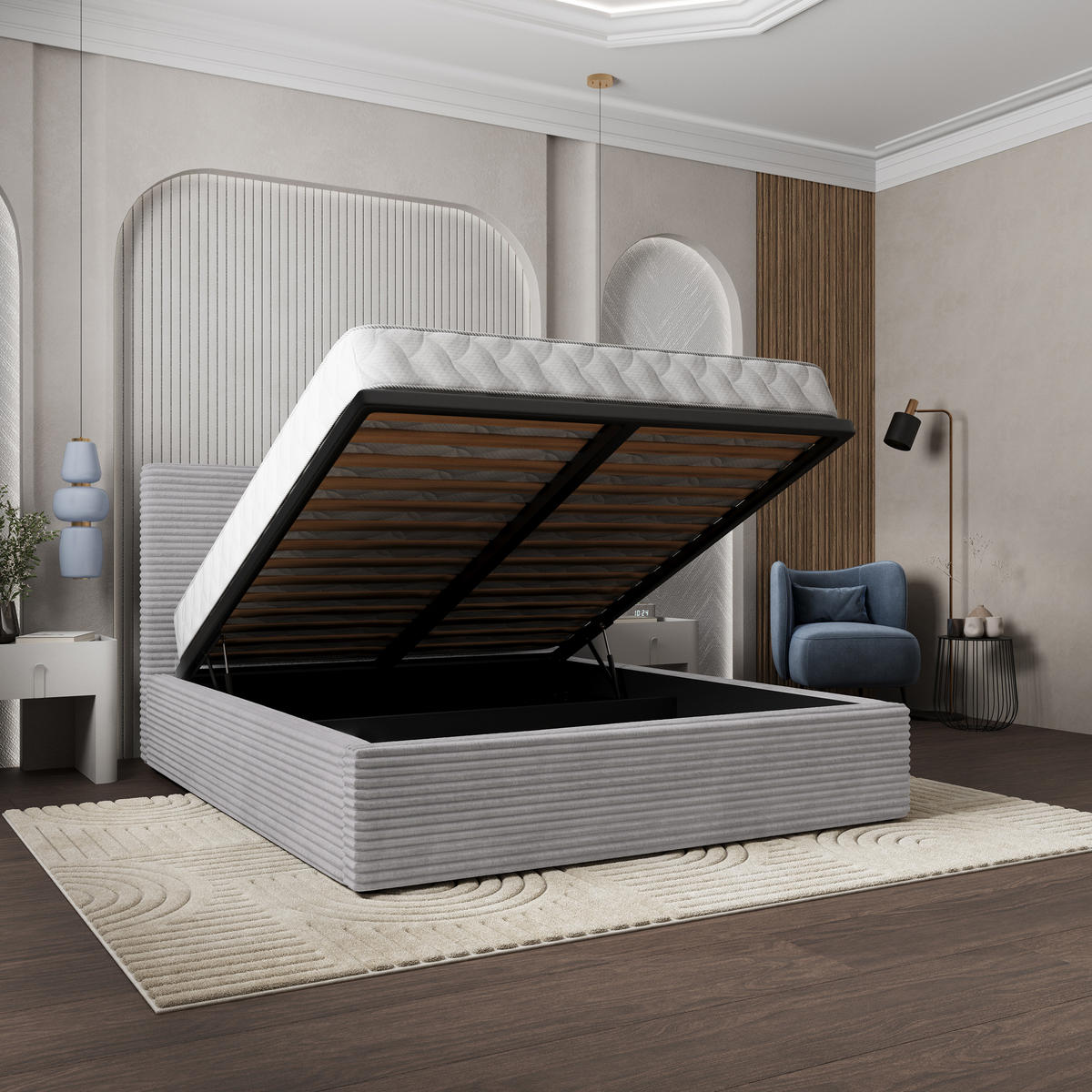 POLSTERBETT MIRETTI 160x200 cm mit Bettkästen - Hellgrau - Hellgrau, Holz (160/200cm) - MASSENO