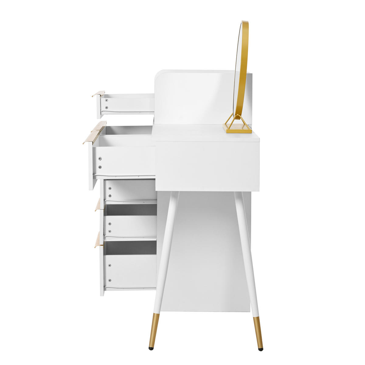 SCHMINKTISCH Weiß LED Spiegel 6 Schubladen Gold 102cm - Weiß, Holzwerkstoff (41.5/102/100cm) - FLIEKS