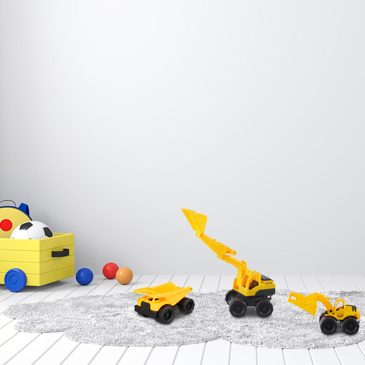BAUSTELLENFAHRZEUGE Gelb Schwarz 3er-Set - Gelb, Kunststoff (24/16.5/15.5cm) - Relaxdays