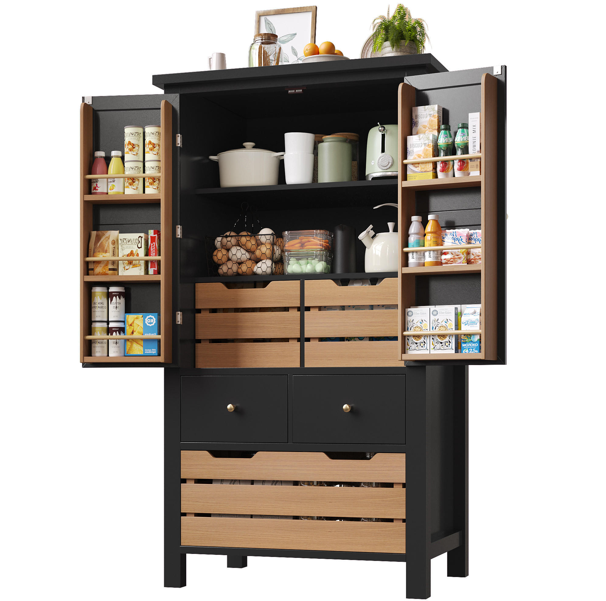 HIGHBOARD 80/40/140 cm in Schwarz mit 5 Schubladen und 2 Türen - Schwarz, Holzwerkstoff (80/140/40cm) - Flora Grace