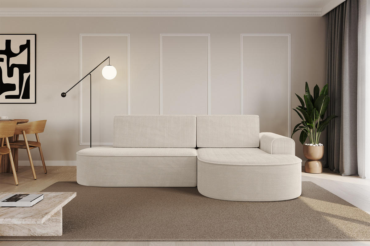ECKSOFA mit Schlaffunktion und Bettkasten Ottomane Rechts MARI-L1-S - 283x167x85 cm Beige Cord - Cognac/Schwarz, Holzwerkstoff/Kunststoff (167/283cm) - ALTDECOR