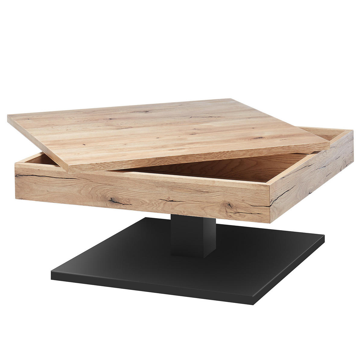 COUCHTISCH mit Stauraum - Eiche Dekor / Schwarz - Eichefarben/Schwarz, Holzwerkstoff/Metall (75/75/38cm) - home24
