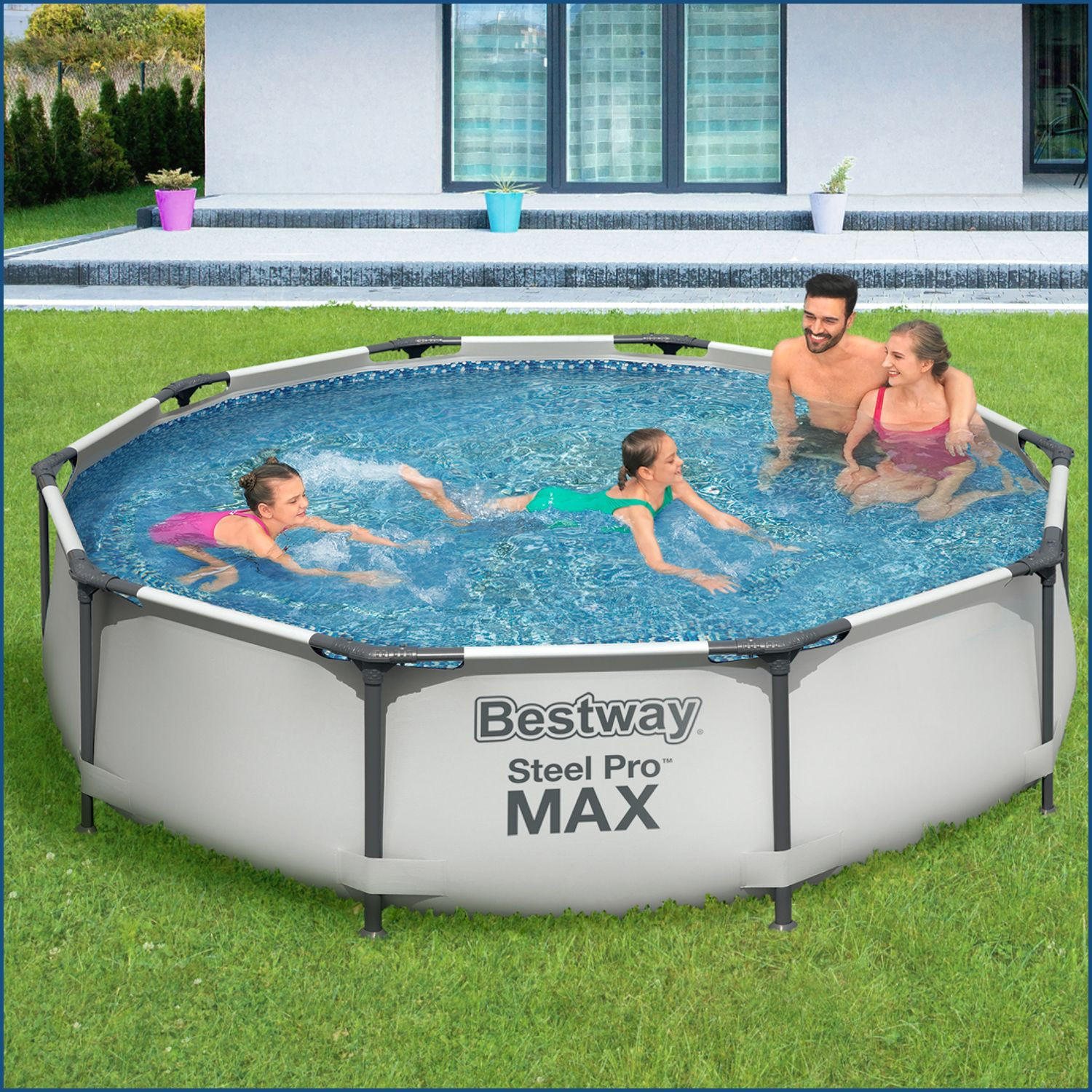 POOL 56438 Steel Pro Max Ø 457 x 122 cm – Komplettset mit Filterpumpe - Grau, Metall (457/122/457cm)