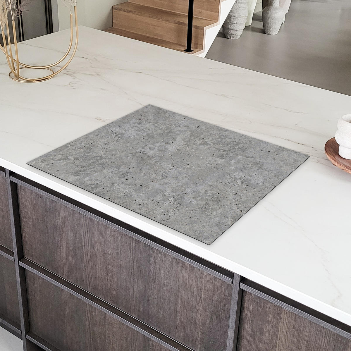 HERDABDECKPLATTE Beton - Schiefer - Grau - Struktur aus Beton Induktionsmatte 77x59 cm - Hellgrau, Kunststoff (77/59/0.2cm) - MuchoWow