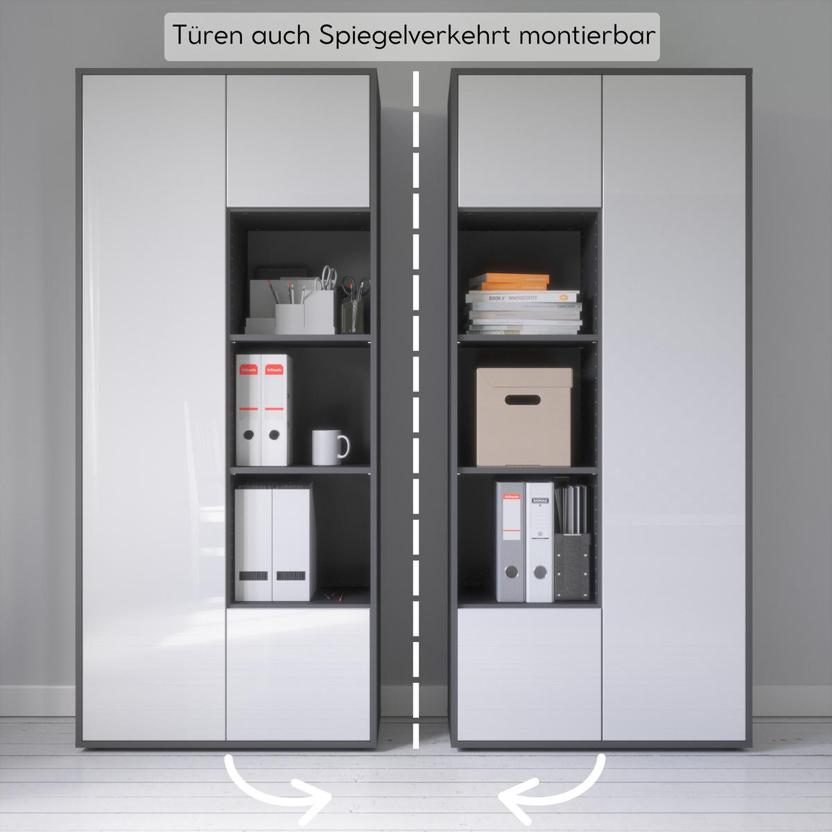 AKTENSCHRANK Amira T30 Weiß Hochglanz 180/80/40 cm - Weiß Hochglanz, Holzwerkstoff (80/180/40cm) - SIMPLYFURN