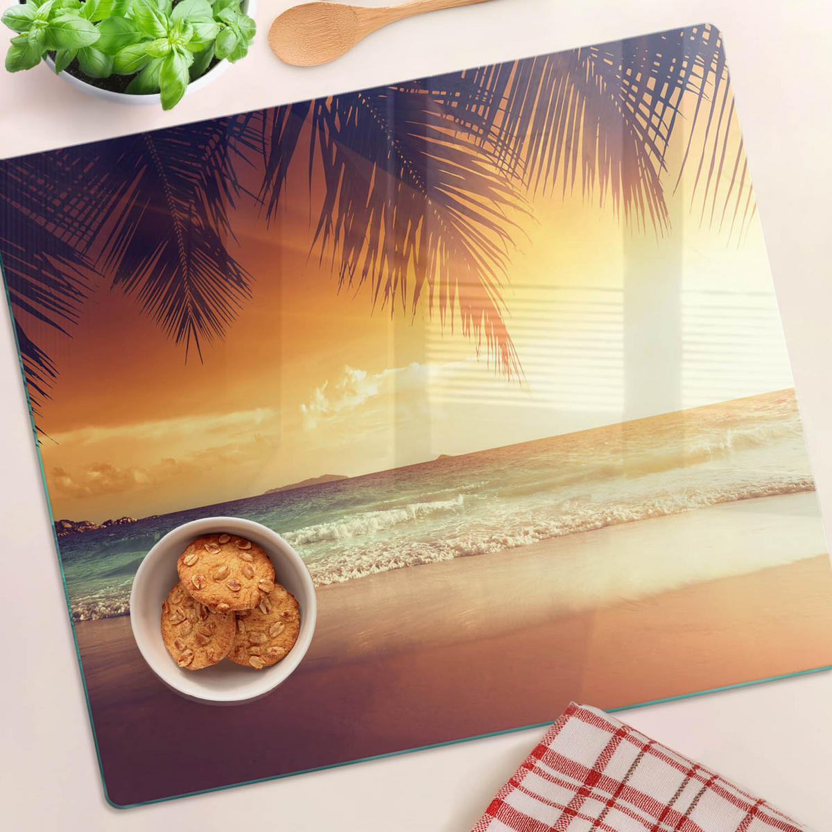 GLASPLATTE 60x52 cm Tropischer Strand - Orange, Glas (60/0.4/52cm) - TULUP
