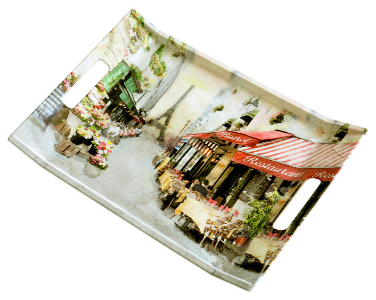 TABLETT Paris, rechteckige Serviertablett mit Griff 38x27 cm - Multicolor, Kunststoff (27/3/38cm) - Lashuma
