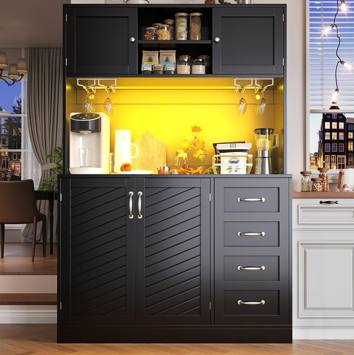 BUFFETSCHRANK mit LED-Beleuchtung 120 x 40 x 188 cm MDF Schwarz - Schwarz, Holzwerkstoff (40/188/120cm) - Meubliv