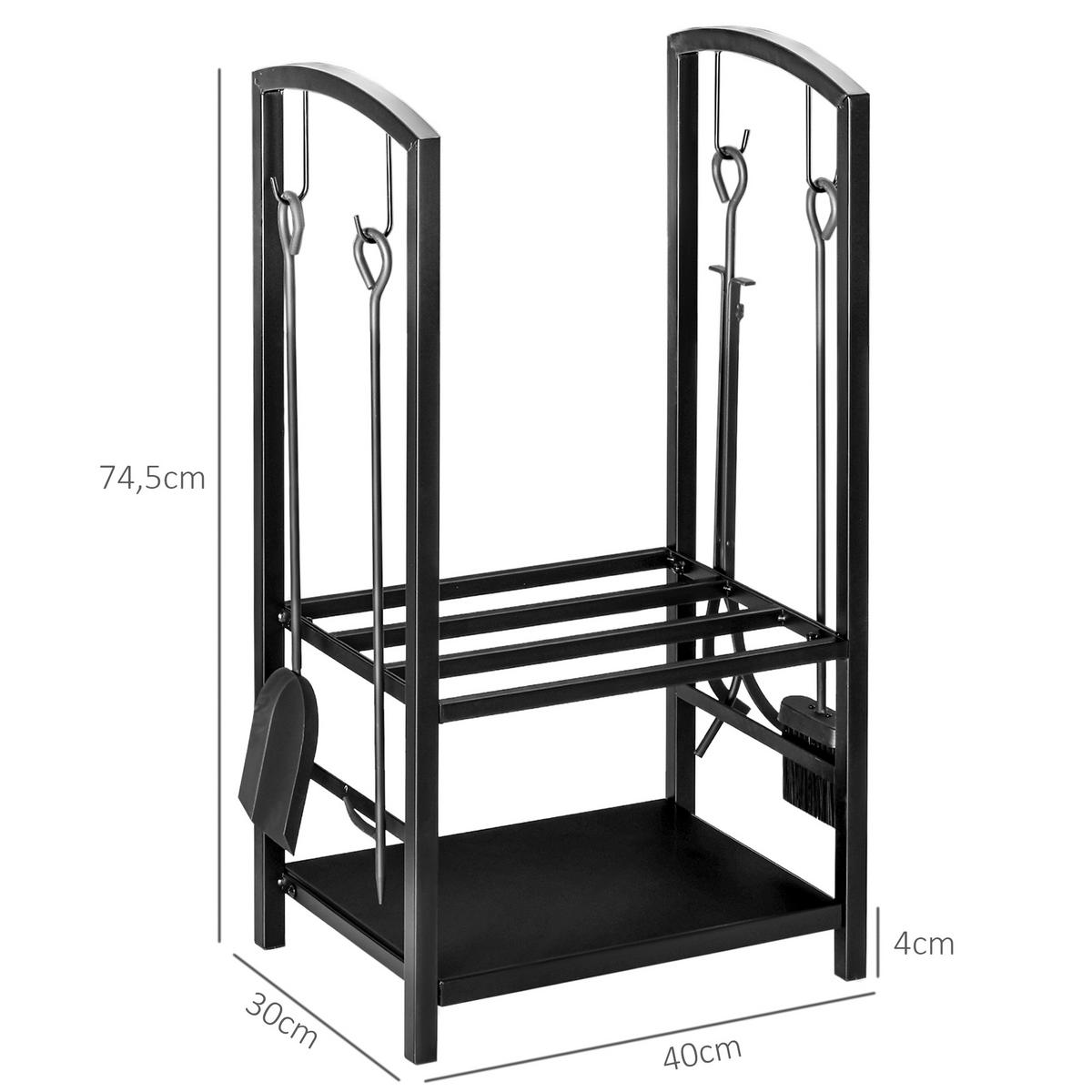 KAMINHOLZSTÄNDER, Stahl, Schwarz - Schwarz, Metall (30/745/40cm) - Outsunny