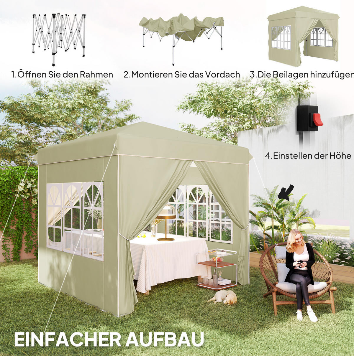 PAVILLONS aus Polyester 248x248x270 cm in Beige mit Pop-up-Mechanismus - Beige, Textil (248/270/248cm) - Modfu