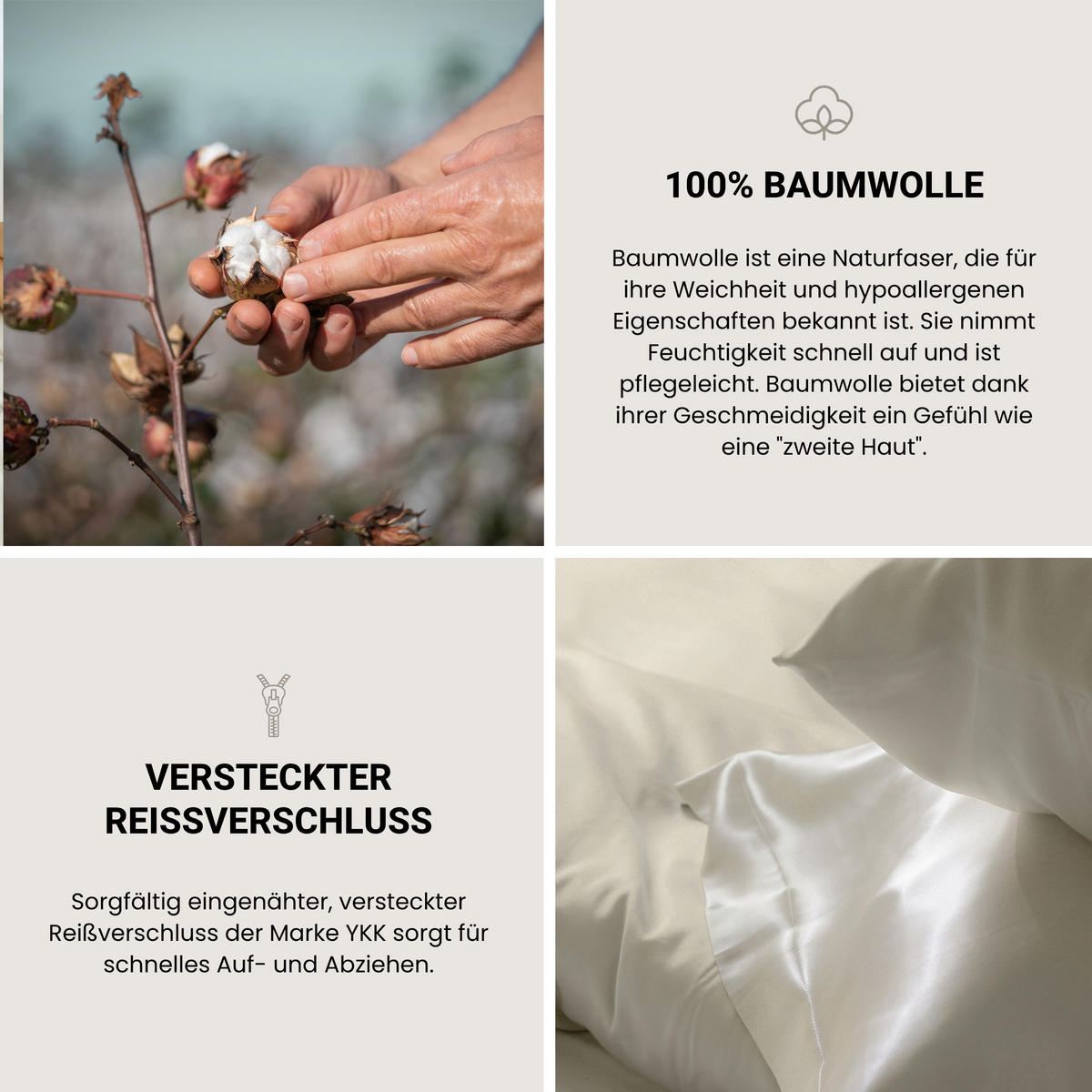 KISSENHÜLLENSET Ella - Baumwollsatin - 2-teilig - 40 x 80 cm - Perlmutt - Creme, Textil (40/80cm) - SCHIESSER